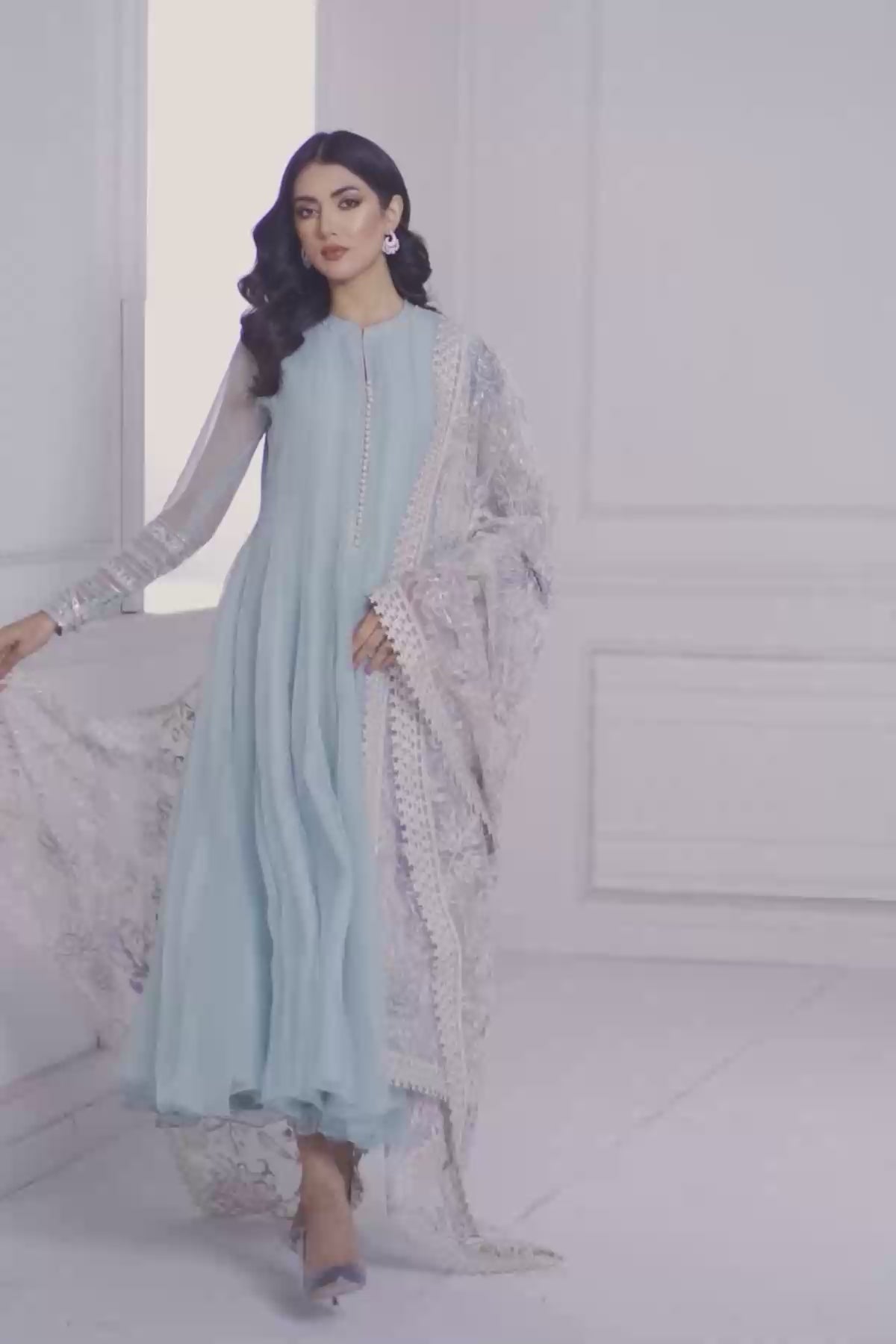 Blue Chiffon Silk Suit Anarkali Dress at PinkPhulkari California