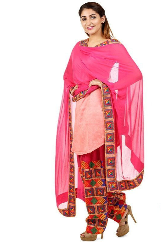 Phulkari Patiala Salwar Dupatta Set - PinkPhulkari California