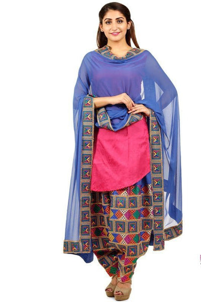 Phulkari Patiala Salwar Dupatta Set - PinkPhulkari California