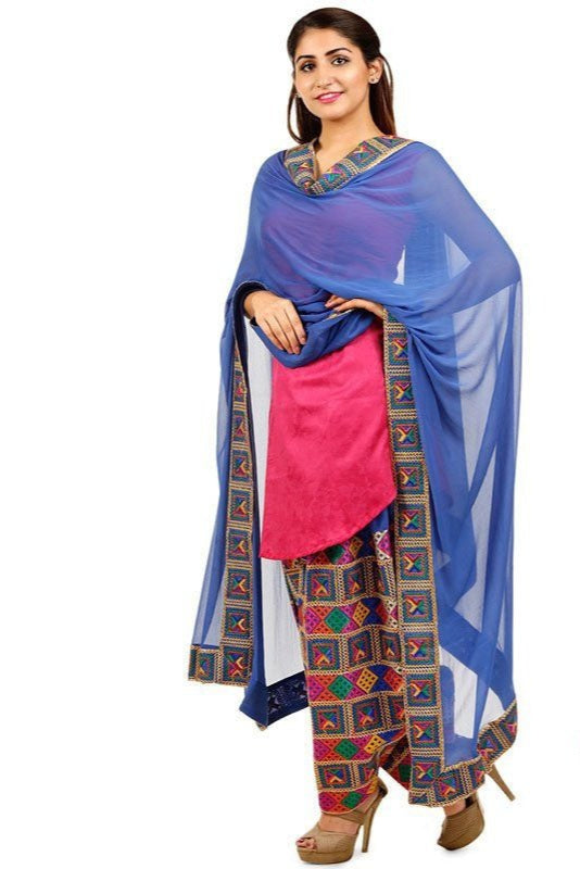 Phulkari Patiala Salwar Dupatta Set - PinkPhulkari California