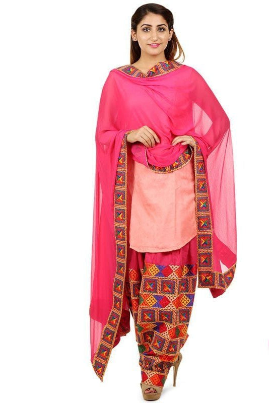 Phulkari Patiala Salwar Dupatta Set - PinkPhulkari California