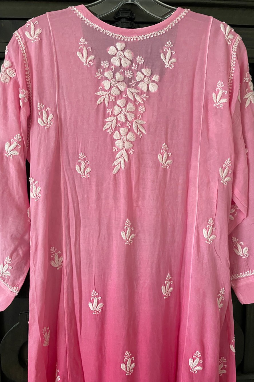 Pink Ombre Chikankari A Line Kurta Dress, Muslin Silk / Ombre Pink / 3XL(46) | Indian & Pakistani Clothing Pink Ombre Chikankari A Line Kurta Dress, Muslin Silk / Ombre Pink / 3XL(46) | Indian & Pakistani Clothing