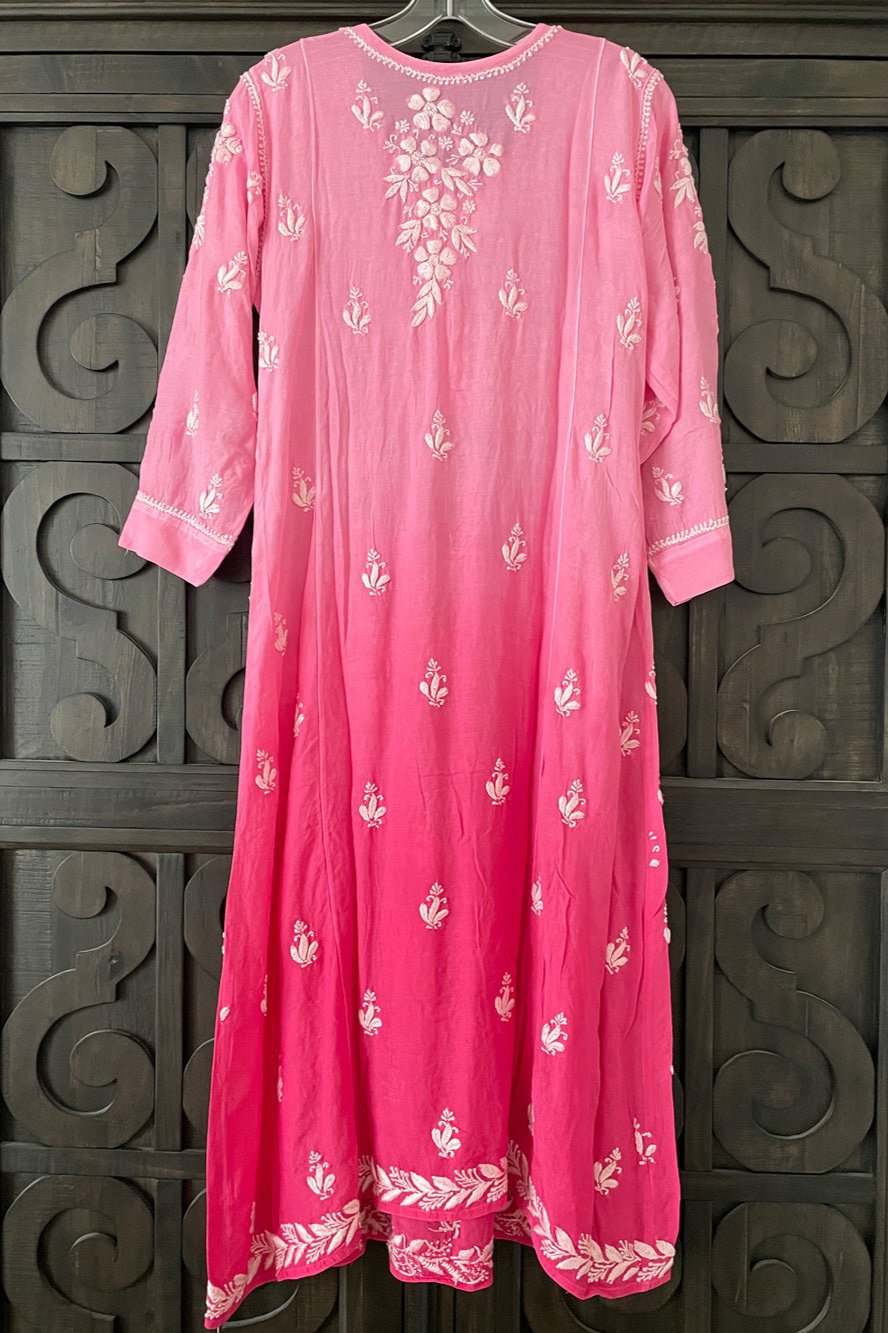 white christmas dresses Lucknowi Chikankari Heavy Side Dori Angrakha Gown – The Chikan Company main image 1