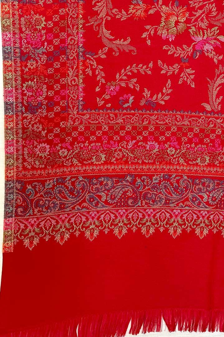 Indian Kashmiri Shawl Wool Measures Paisley Pattern on Solid Red. Never cheapest used, Red